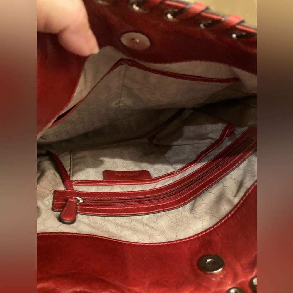 MICHAEL KORS HIPPIE GROMMET HAMILTON SATCHEL TOTE QUILTED LG CROSSBODY‎ RED $458 - Picture 8 of 11